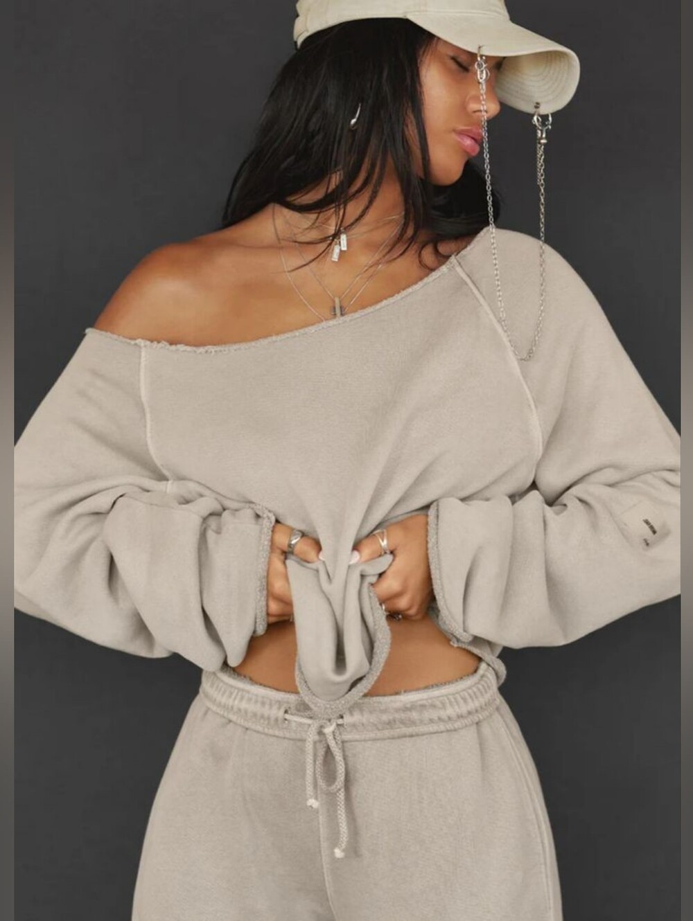 Joah Brown Slouchy Pullover Sweatshirt in Sand French Terry | S/M, SOLD OUT, EUC